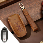 HALLMO tikros odos automobilio raktų dėklas, skirtas Nissan 3 Buttons ruda
