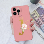 Apple iPhone 13 14 15 Pro Max X XS XR SE telefono dėklo dangtelis skystas mink&scaron;tas matinis silikonas, atsparus smūgiams, gėlių raidės iPhone korpuso buferiui iPhone 15