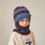 Atitinkamų spalvų &scaron;iltas megztas vaiki&scaron;kas kepuraitės &scaron;alikas Dviejų dalių žiemos berniukams lauke, atsparus &scaron;alčiui ausinės Galvos vilnos kepurė Skullies Beanies kava/mėlyna