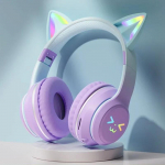 2024 m. naujos belaidės ausinės RGB mielos katės mergaitėms vaikams dovanų ausinės su mikrofonu stereo muzikos žaidimų ausinės valdymo lemputės ausinės violetinė
