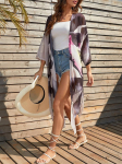 2024 m. juodas Kaftan Boho margintas &scaron;ifoninis bikinio uždangalas vasaros paplūdimio dėvėjimas kimono suknelė, moteri&scaron;ka vasaros maudymosi kostiumėlis S pilka