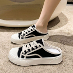 Vasaros pusiau &scaron;lepetės drobės batai moteri&scaron;ki batai nauji tingūs užsisegami biskvitiniai sportbačiai kasdieniai batai 35 juoda