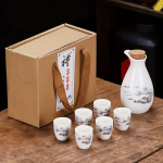 1 rinkinys keraminio sake rinkinio japoni&scaron;ko sake puodelio, kurį sudaro 1 puodas ir 6 puodeliai porcelianiniai baltojo gėrimo puodai Tradiciniai keramikos dirbiniai Saki puodeliai namų su&scaron;ių parduotuvei One Pot And Six Cups-snow Scene