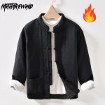 Rudens ir žiemos &scaron;iltos striukės vyrams Kinieti&scaron;ko stiliaus tradicinė sagtimi pamink&scaron;tinta striukė Priežastis stovi apykaklė Medvilninis Linas Storas Parkas Paltas M mėlyna