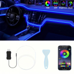 5M automobilių salono LED juostelė RGB USB aplinkos LED ap&scaron;vietimo rinkinys su programėle valdomu &scaron;viesolaidiniu sinchronizuotu tempu durims, konsolėms 5m