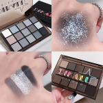 15 spalvų akių &scaron;e&scaron;ėlių paletė juoda sidabrinė pilka paletė Shimmer perlamutrinė blizgučiai matine apdaila Smokey makiažas Helovino makiažas muzikos festivaliui