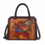 Phoenix Gėlės Įspaudimas Pečių Krep&scaron;iai Moterims Mada Natūralios Odos Rankinės Madingas Krep&scaron;ys per Petį Piniginė 27cm*21.5cm*11cm ruda