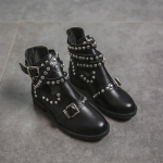 Stilingi moteri&scaron;ki ankle boots su kniedėmis, T-formos dirželiu, punk/goth stiliaus batai, metalinė sagtelė, moteri&scaron;ki stambūs kulniukai, moteri&scaron;ki vakarėlio/vakariniai batai 35