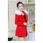 Storas vilnonis moteri&scaron;kas paltas rudeninis ir žieminis ilgas paltas su kailine apykakle S