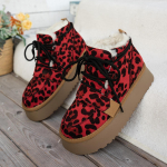 Leopardo ra&scaron;to moteri&scaron;ki platforminiai batai be kulno &Scaron;ilti zom&scaron;iniai batai žiemai 2025 m. Nauji trumpi pliu&scaron;iniai Chelsea batai Laisvalaikio sportiniai ankle boots 35 raudona