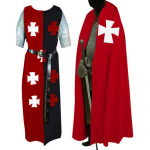 Vyri&scaron;kas viduramžių riterio Septynių Templierių Helovino kostiumas su gobtuvu, apsiaustu, renesanso siurkotu, cosplay kostiumai (S-6XL) S raudona