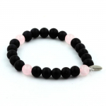 Pierres et Min&eacute;raux. Bracelet Perles Onyx noir mat + Quartz rose 8 mm. Fabriqu&eacute; en France.
