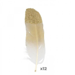 12 plumes dor&eacute;es &agrave; paillettes
