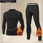 Vyri&scaron;kas žieminis greitai džiūstantis terminis fitneso kostiumas: Bėgimo ir treniruočių apatinis trikotažas ilgomis rankovėmis plus velvet long sleeves + trousers; XL