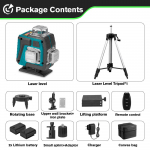 HGLINE 16 linijų 4D lazerinio lygio niveliavimo įrankis galios ekranas, automatinis 360 ℃ horizontalus ir vertikalus skersinis lazeris 16 Lines-1.2MTripod