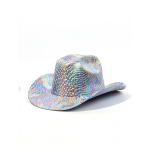 Spalvinga kauboji&scaron;ka skrybėlė vakarėliui, fluorescencinė, plačiabrylė riterio skrybėlė, vakarieti&scaron;ka cilindrinė skrybėlė One size balta