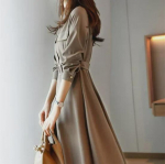 Didelių dydžių moteri&scaron;ka prancūzi&scaron;ko stiliaus ilgomis rankovėmis liekninanti polo suknelė, 2024 m. pavasario/rudens kolekcija L