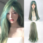 Ilgi tiesūs žali mi&scaron;rūs perukai su kirpčiukais Sintetinis Lolita Cosplay Natural Moter plaukų perukas kasdieniniam vakarėliui #1