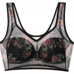 Didelio dydžio liemenėlė moterims Besiūliai apatiniai Push Up Wireless Liemenėlis Gėlėtas Permatomas apatinis trikotažas, plonas liemenėlė Sexy Bralette 2L juoda