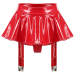 Moteri&scaron;kas lakuotos odos raukinių sijonas su įmontuotais stringais, keliarai&scaron;čio segtukais, mini klubinė apranga M