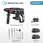 Yofidra 26MM be&scaron;epetėlis elektrinis plaktukas, elektrinis kirtiklis, smūginis gręžtuvas, daugiafunkcis belaidis sukamasis įrankis, tinkantis Makita 18V akumuliatoriaus kai&scaron;tukui 2Xbattery option 6