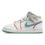 Air Jordan 1 Mid SE GS Daugiaspalviai megzti vaiki&scaron;ki kedai Balti Washed-Teal Rush-Pink DM6218-100 36
