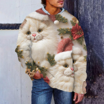 Vyri&scaron;kas kalėdinis megztinis su kalėdiniu ra&scaron;tu, megztinis su kakleliu, palaidas ilgomis rankovėmis XXL chaki