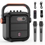 Karaokės aparatas su 2 belaidžiais mikrofonais, 5200 mAh ne&scaron;iojamas garsiakalbių rinkinys Bluetooth 5.0 įkraunama garsinimo sistema su TWS, FM, REC