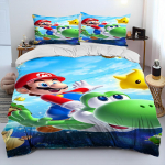 Retro 23 stiliaus Mario animacinis pledas, patalynės komplektas, antklodės užvalkalas, lovos komplektas, antklodės užvalkalas, pagalvės užvalkalas, karalienės dydžio patalynės komplektas, dovana suaugusiems ir vaikams EU Single(135*200cm)3pcs blue
