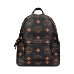 MCM Stark didelio logotipo dizaino, monogramos spaudos, klasikinė, dygliuota, dengta drobės ir odos kuprinė, maža, unisex kuprinė, juoda MMKESVE01BK001 Basic Set (Bag+Dust Bag)