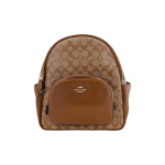 Coach Court 27 Signature raidės logotipas dengto drobės ir grūdėtos odos kuprinė Moteri&scaron;ka kuprinė Ruda 5671-IME74 Basic Set (Bag+Dust Bag)