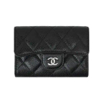 Chanel Dygsniuotas Sidabrinis Sagtukas Atverčiamas Kaviaro Tekstūros Odinis Piniginė Kortelių Laikiklis Moteri&scaron;ka piniginė Juoda AP0214-Y01588-C3906 Box(Basic Set+Box)