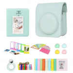 7 viename kameros priedų rinkinys: dėklas+albumas+rėmeliai+veidrodėlis+filtrai+lipdukas, skirtas Fujifilm Instax Mini 12 momentinei kamerai žalia
