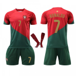 Vaikų Portugalijos Ronaldo futbolo mar&scaron;kinėlių komplektas raudonas - Jaunimo futbolo treniruočių ir rungtynių apranga - Rosu 110-120 CM raudona