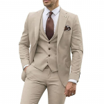 3 vnt. smėlio spalvos kostiumai vyrams, slim fit, jaunikio smokingas, vestuviniai kostiumai, pamergių palydovas, formalus vakarėlio kostiumas, vyri&scaron;kas M