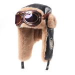 Retro PU odos pilotų Lei Feng kepurė vyri&scaron;ka žiemos aksominė su ausų apsauga ir akiniais dvigalvis erelis &scaron;alčiui atspari &scaron;ilta medvilninė kepurė One size fits all juoda