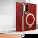 Samsung Galaxy Z Fold8 Fold 8 Wide Ultra natūralios odos atverčiamas dėklas Retro aliejaus va&scaron;ko prabangus karvės odos stovas Telefono dangtelis Fold8 Galaxy Z Fold8 raudona