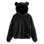 Scione Fleece Teddy Hoodies Moteri&scaron;ki megztiniai ilgomis rankovėmis megztiniai &scaron;ilti me&scaron;kiukai su ausimis su gobtuvu pliu&scaron;inis džemperis XXL juoda