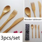 3 vnt/rinkinys japoni&scaron;ko stiliaus medinis vakarienės komplektas bambuko &scaron;akutė peilis sriuba arbatinis &scaron;auk&scaron;telis uogienės uogienės stalo įrankių rinkinys Co Cloth bag tableware