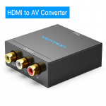 Vėdinimo i&scaron; HDMI į AV keitiklis HDMI į RCA CVBS L/R vaizdo adapteris 1080P HDMI jungiklis su mini USB maitinimo kabeliu, skirtu televizoriaus dėžutei AV HDMI HDMI to AV Converter juoda