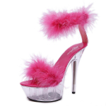 Moteri&scaron;ki auk&scaron;takulniai &bdquo;stiletto&ldquo; seksualūs juodi, vandeniui atspari platforma &bdquo;Hate The Sky High&ldquo; kailiniai sandalai, moteri&scaron;ki, vasaros 330 serija, 15 cm kulnas, 5 cm platforma i&scaron; LFD 39
