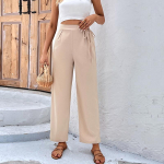 Moteri&scaron;kos eleganti&scaron;kos abrikosų laisvos tiesios kelnės pavasario biuro moteri&scaron;kos solidžios kelnės auk&scaron;tu juosmeniu iki kulk&scaron;nies suvarstomos Pantaloni Donna 25622 S abrikosas