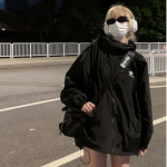Rudeninė, vandeniui atspari striukė su gobtuvu, moteri&scaron;ka grynos spalvos užtrauktukas Techwear vėjo striukė Korėjos mados Y2k drabužiai.