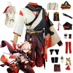 Kaedehara Kazuha Cosplay Kostiumas Helovino Karnavalas Samurajaus Kostiumas Perukas Raudoni Akiniai L-(Full set+wig)
