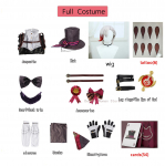Lyney Cosplay kostiumo pasjanso ir tatuiruotės lipdukai Fontaine Magician Lyney Cosplay peruko kostiumas XS-XXXL L-(Full set+wig)