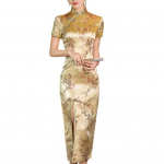Lady Cheongsam mandarinų apykaklės juosmuo aptemptas plonas, plonas kinų stiliaus cheongsam moteri&scaron;kas M auksinė