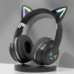 2024 m. naujos belaidės ausinės RGB mielos katės mergaitėms vaikams dovanų ausinės su mikrofonu stereo muzikos žaidimų ausinės valdymo lemputės ausinės juoda
