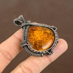 Natural Baltic Amber Gemstone Handmade Copper Wire Wrap Pendant 2.17 n4f41