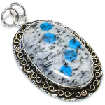 Natural K2 Blue Azurite Gemstone 925 Sterling Silver Two Tone Pendant 2.21 q5h70