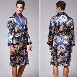 Vyri&scaron;kas Simulation Silk Print Plus Size Pižama apatinis chalatas Chalatas chalatas XXXL mėlyna